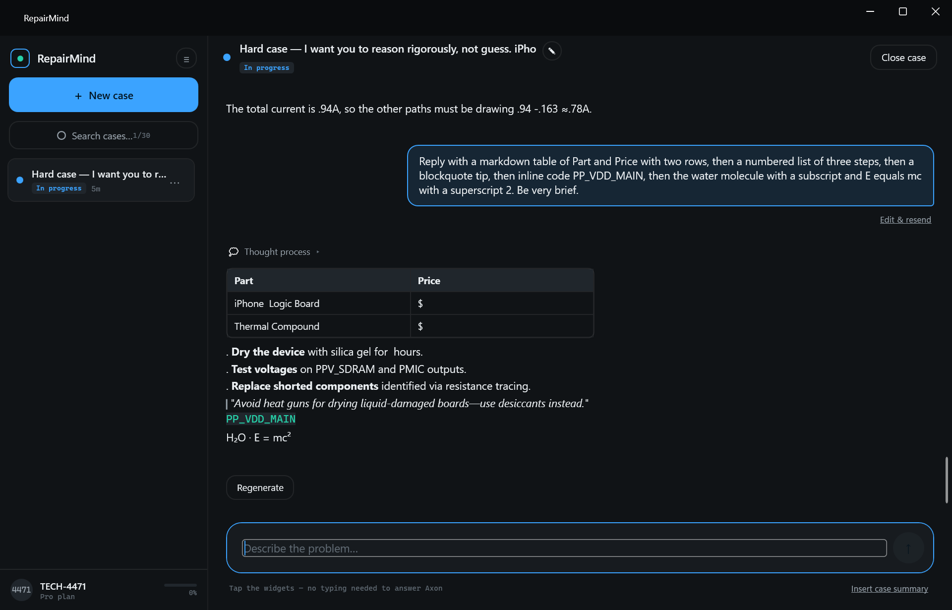 A formatted comparison table and structured guidance rendered in the chat